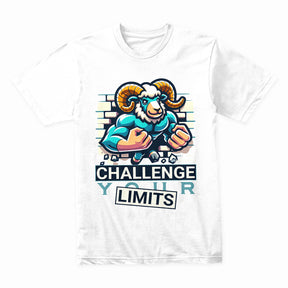 "Challenge Your Limits" Motivational Ram Gym T-Shirt – Break Through Barriers