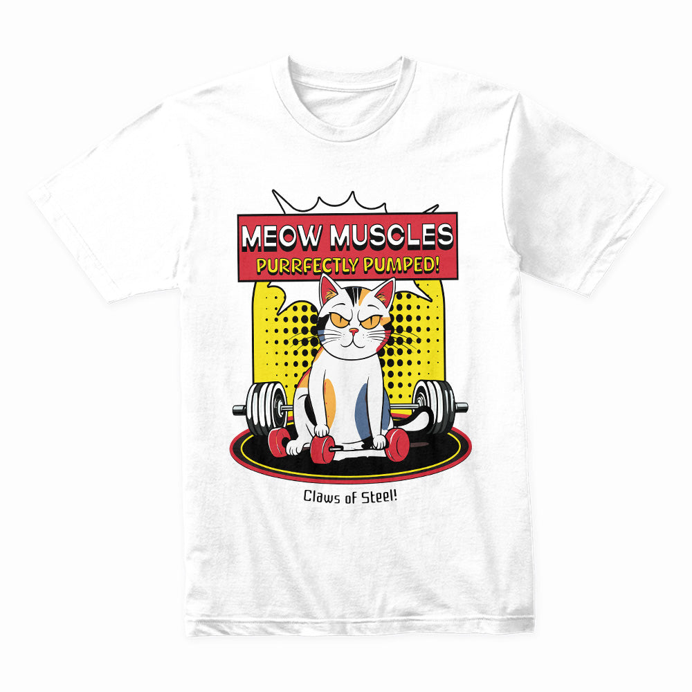 "Meow Muscles" Funny Gym Cat T-Shirt – Purrfectly Pumped!