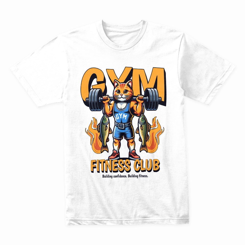 "Gym Fitness Club" Power Cat Weightlifting T-Shirt – Bold & Motivational