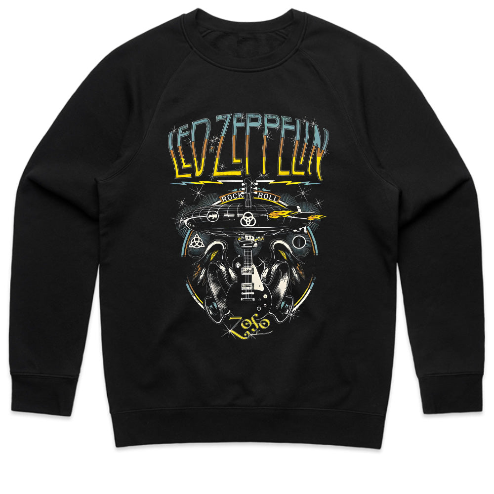 Led Zeppelin Rock & Roll Airship T-Shirt – Iconic Zeppelin & Guitar Design