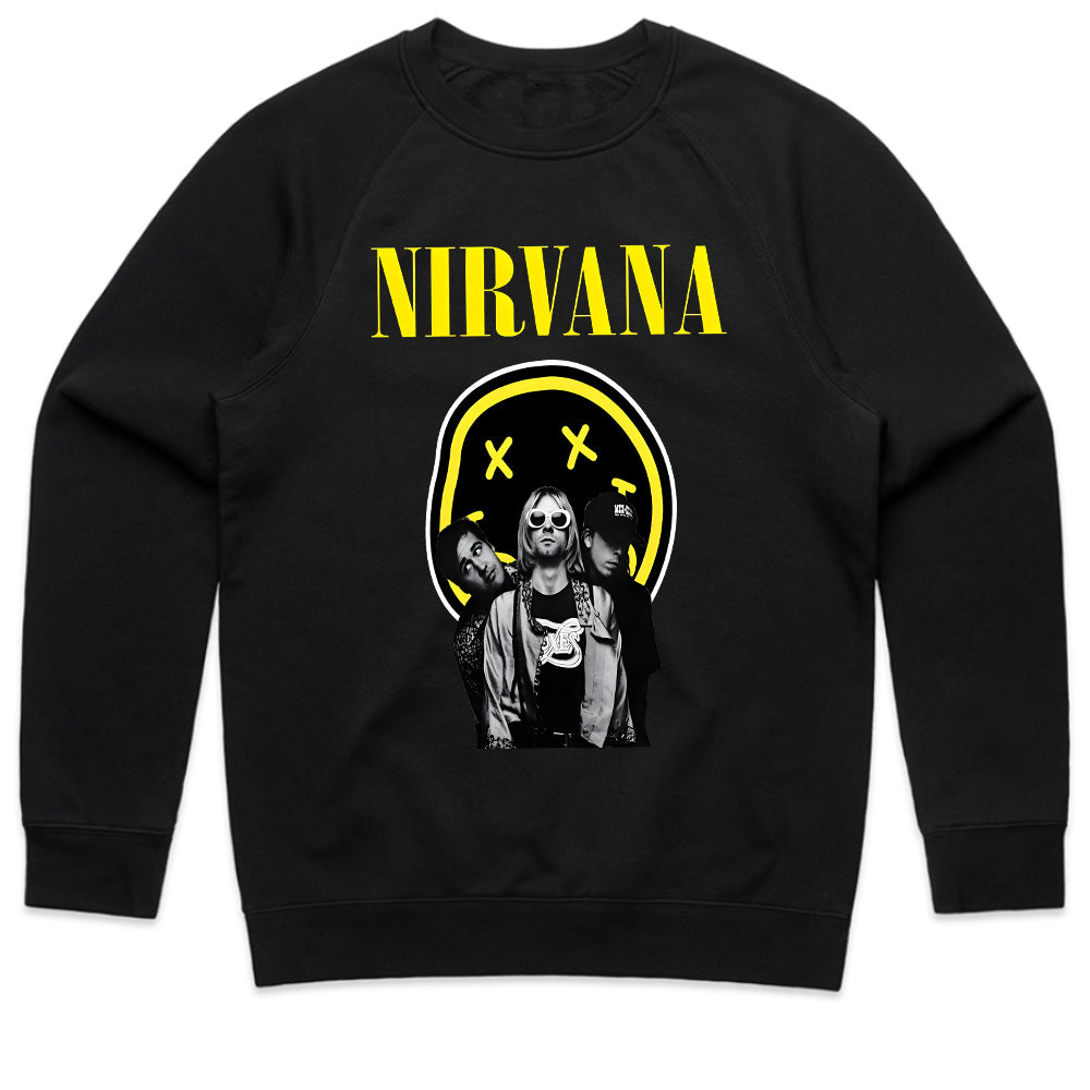 Nirvana Classic Band T-Shirt – Smiley Face & Iconic Trio Design