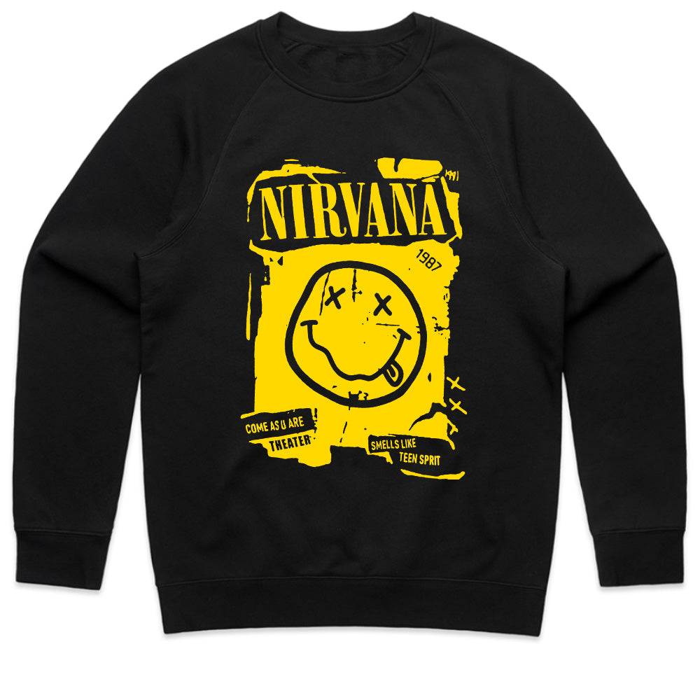 Nirvana Smiley Face Distressed Poster T-Shirt – Grunge Rock Tribute