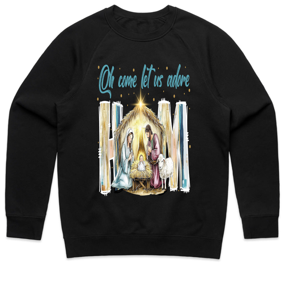 "Oh Come Let Us Adore" Christmas Nativity T-Shirt
