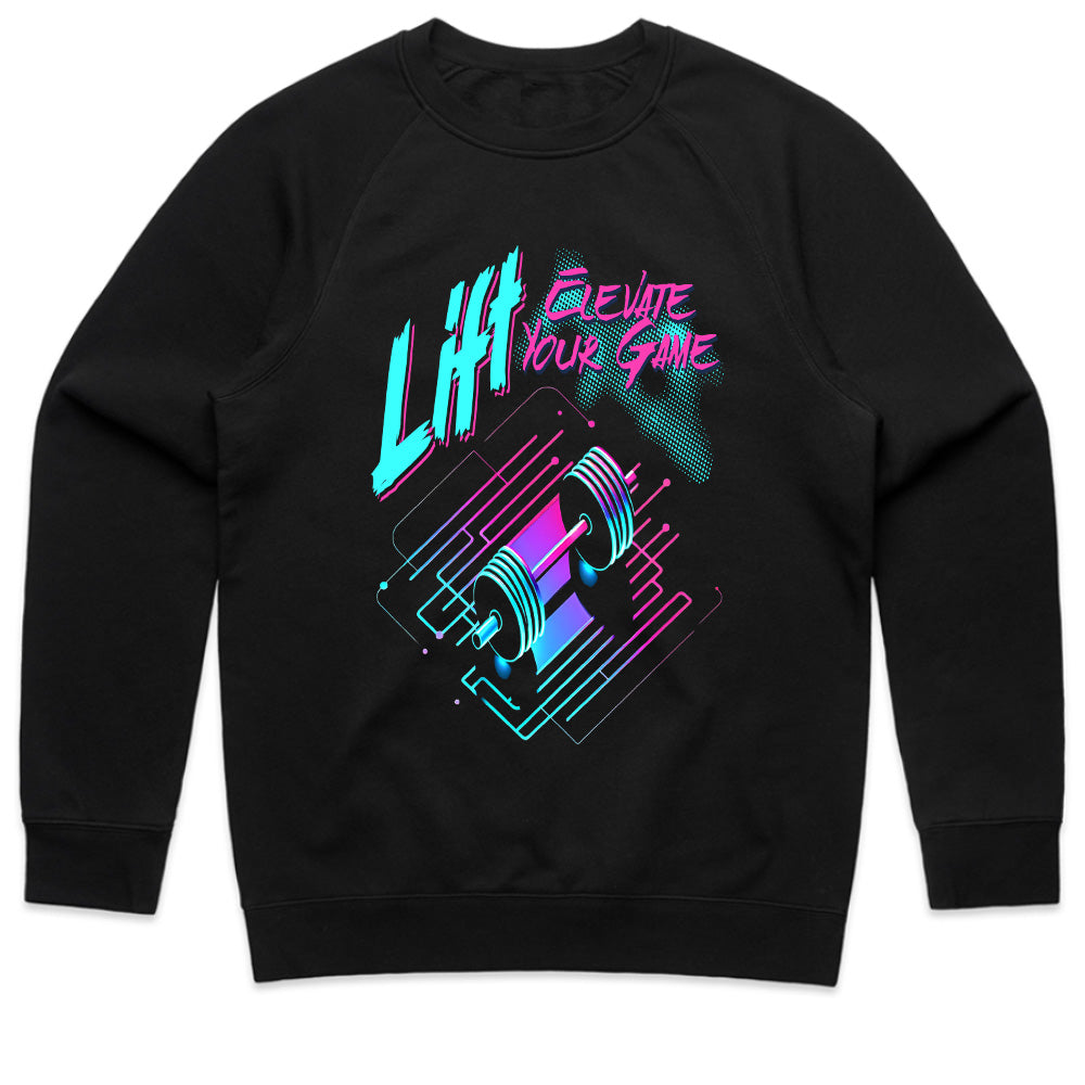 "Lift & Elevate Your Game" Neon Cyber Gym T-Shirt – Futuristic Fitness Vibes