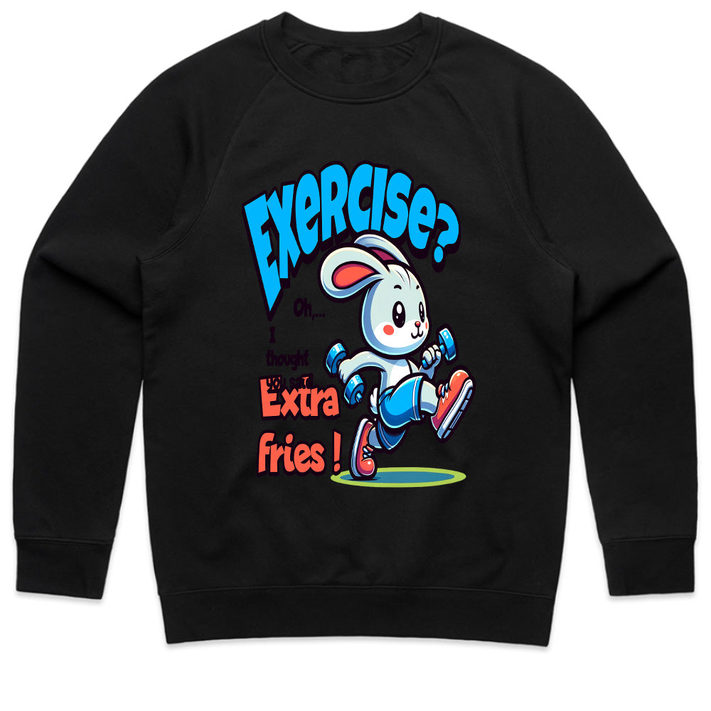"Exercise? Oh, I Thought You Said Extra Fries!" Funny Gym T-Shirt