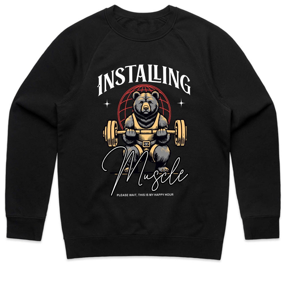 "Installing Muscle" Funny Powerlifting Bear Gym T-Shirt