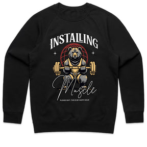 "Installing Muscle" Funny Powerlifting Bear Gym T-Shirt