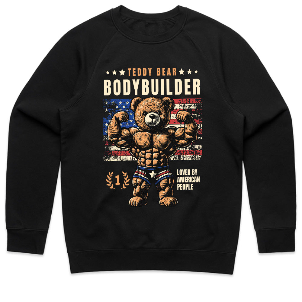 "Teddy Bear Bodybuilder" Patriotic Gym T-Shirt – Strength & Cuteness Combined