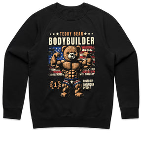 "Teddy Bear Bodybuilder" Patriotic Gym T-Shirt – Strength & Cuteness Combined
