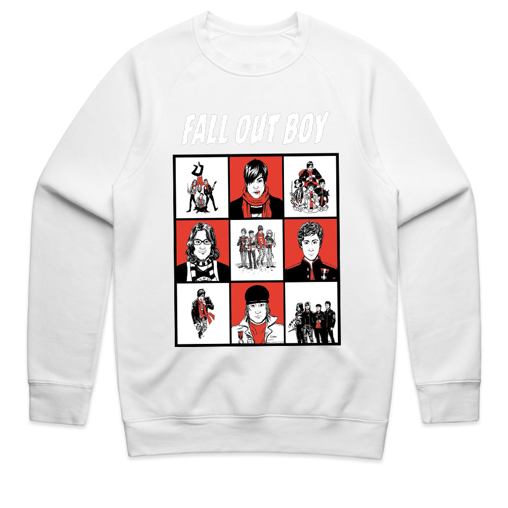 Fall Out Boy Comic-Style Grid Graphic T-Shirt – Alternative Rock Band Tee