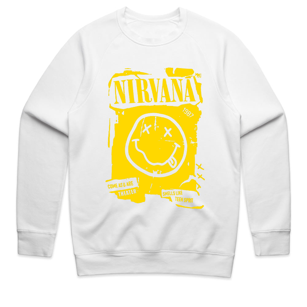 Nirvana Smiley Face Distressed Poster T-Shirt – Grunge Rock Tribute
