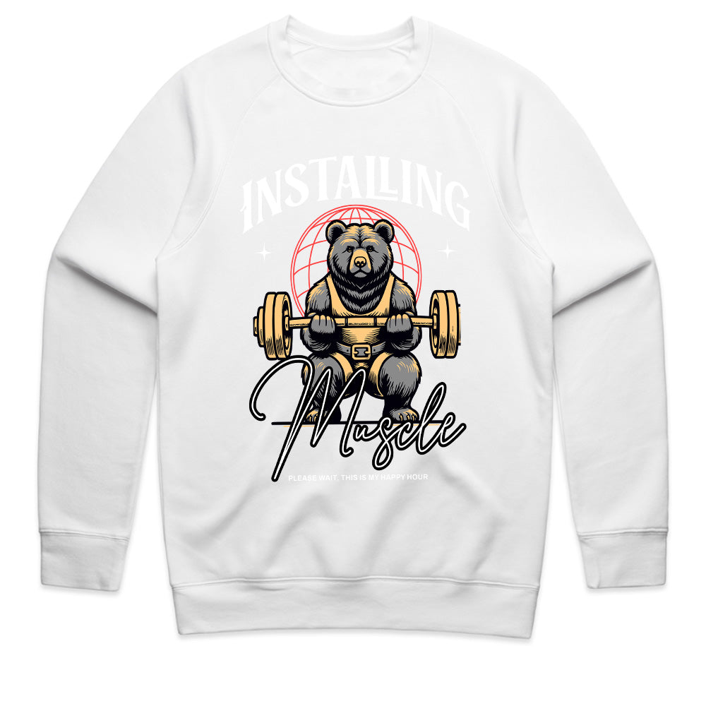 "Installing Muscle" Funny Powerlifting Bear Gym T-Shirt