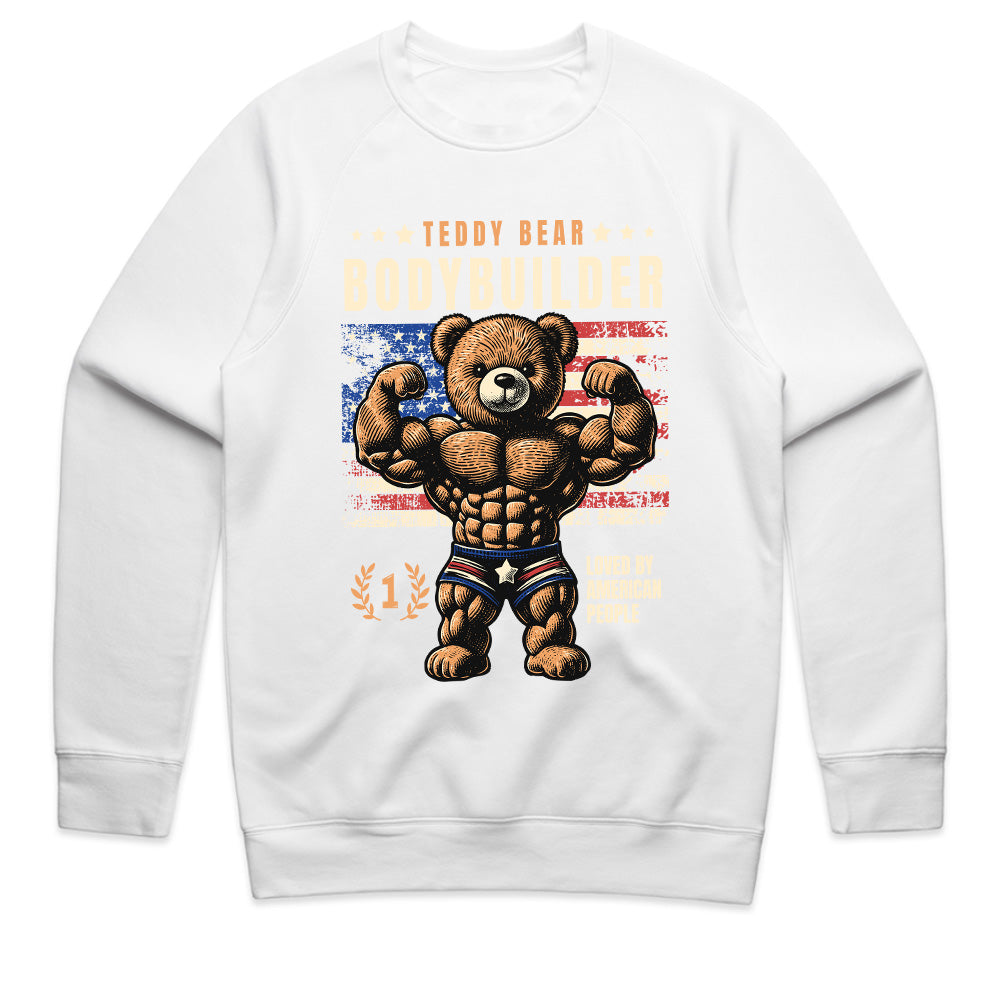 "Teddy Bear Bodybuilder" Patriotic Gym T-Shirt – Strength & Cuteness Combined
