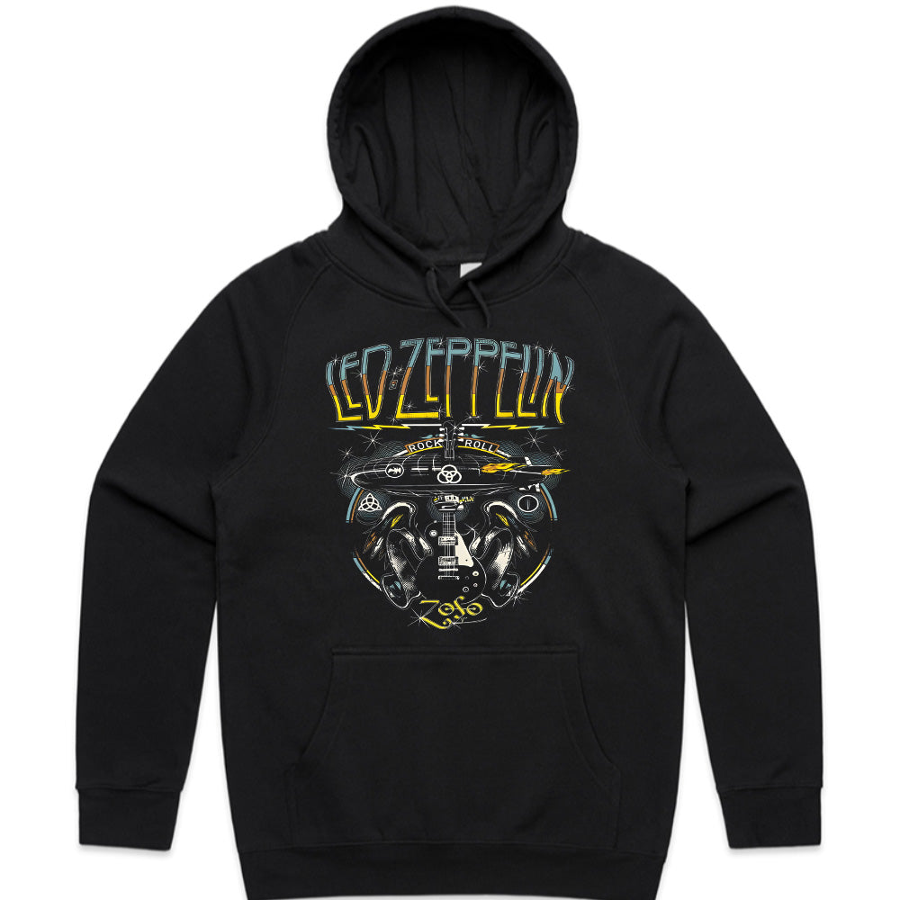 Led Zeppelin Rock & Roll Airship T-Shirt – Iconic Zeppelin & Guitar Design