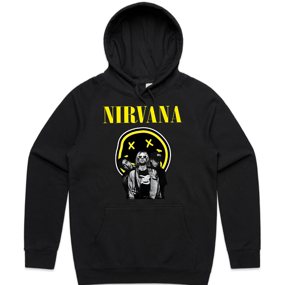 Nirvana Classic Band T-Shirt – Smiley Face & Iconic Trio Design