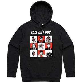Fall Out Boy Comic-Style Grid Graphic T-Shirt – Alternative Rock Band Tee