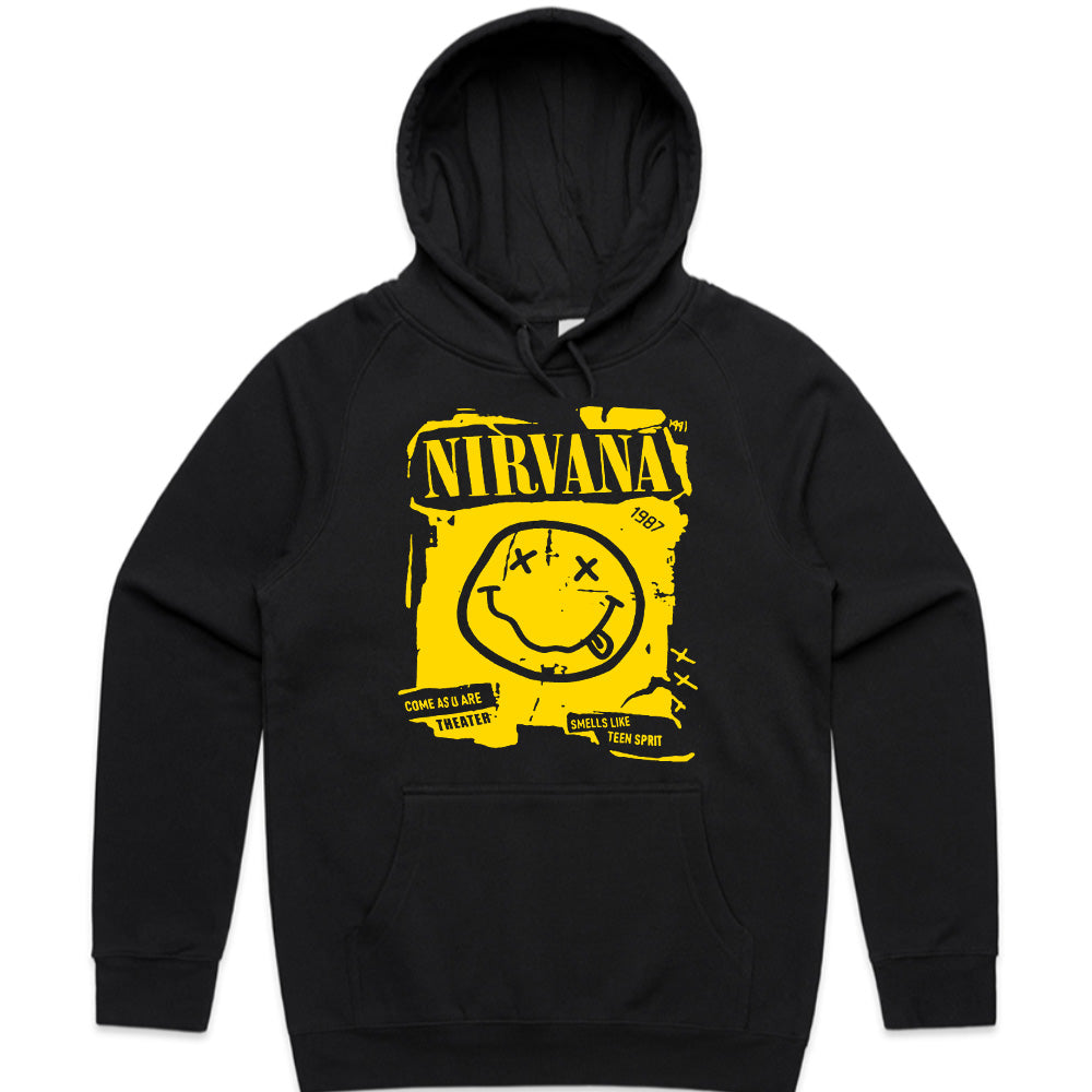 Nirvana Smiley Face Distressed Poster T-Shirt – Grunge Rock Tribute