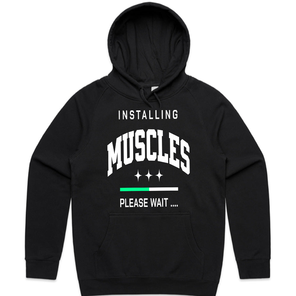 "Installing Muscles... Please Wait" Funny Gym T-Shirt – Work in Progress