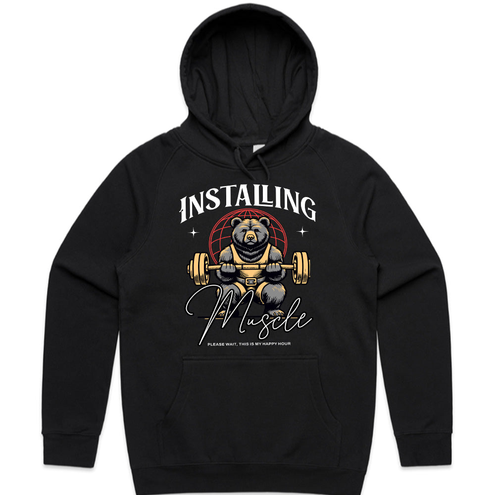 "Installing Muscle" Funny Powerlifting Bear Gym T-Shirt