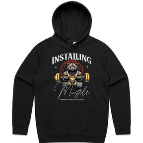 "Installing Muscle" Funny Powerlifting Bear Gym T-Shirt