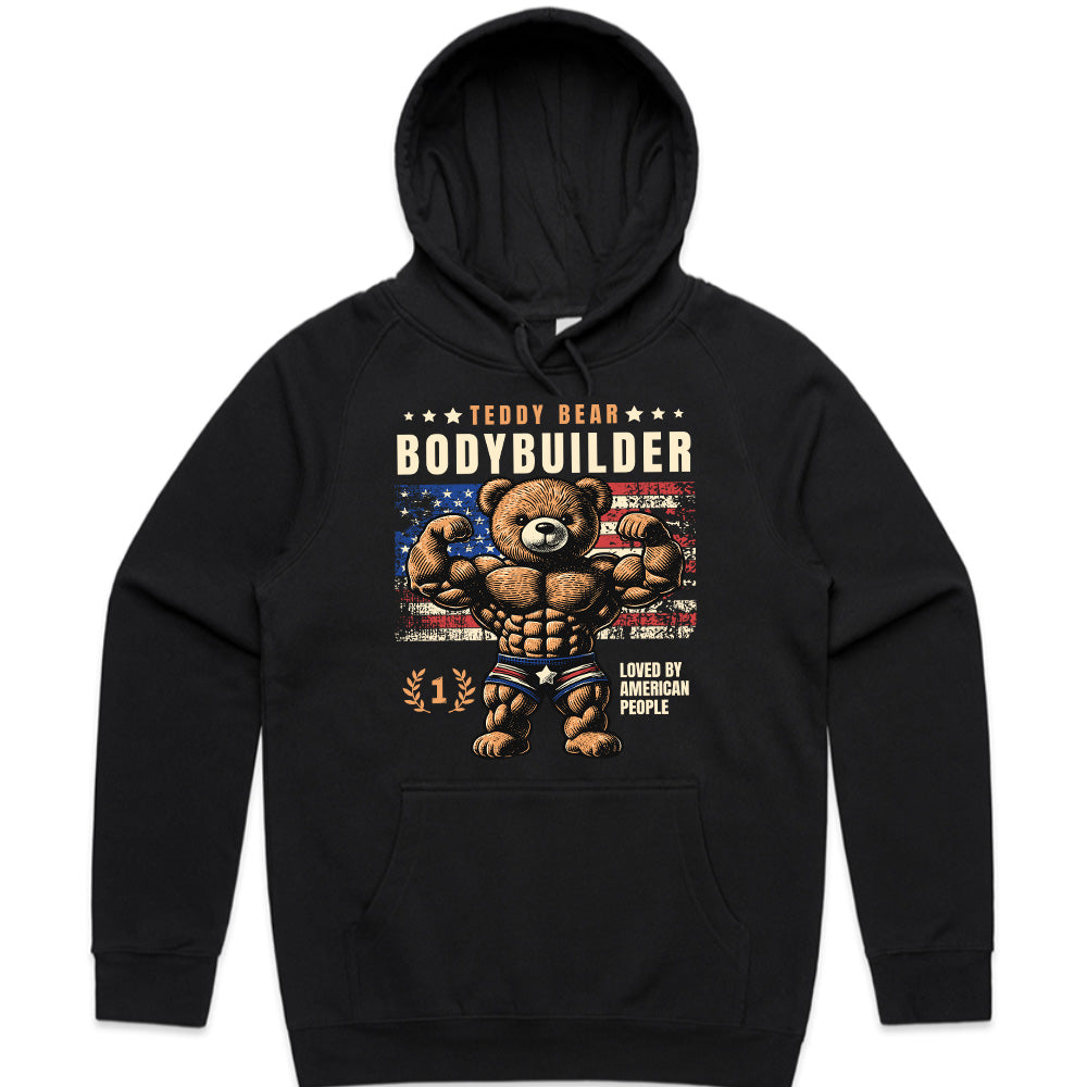 "Teddy Bear Bodybuilder" Patriotic Gym T-Shirt – Strength & Cuteness Combined