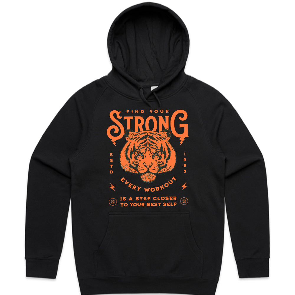 "Find Your Strong" Tiger-Themed Motivational Gym T-Shirt – Strength, Power, and Growth