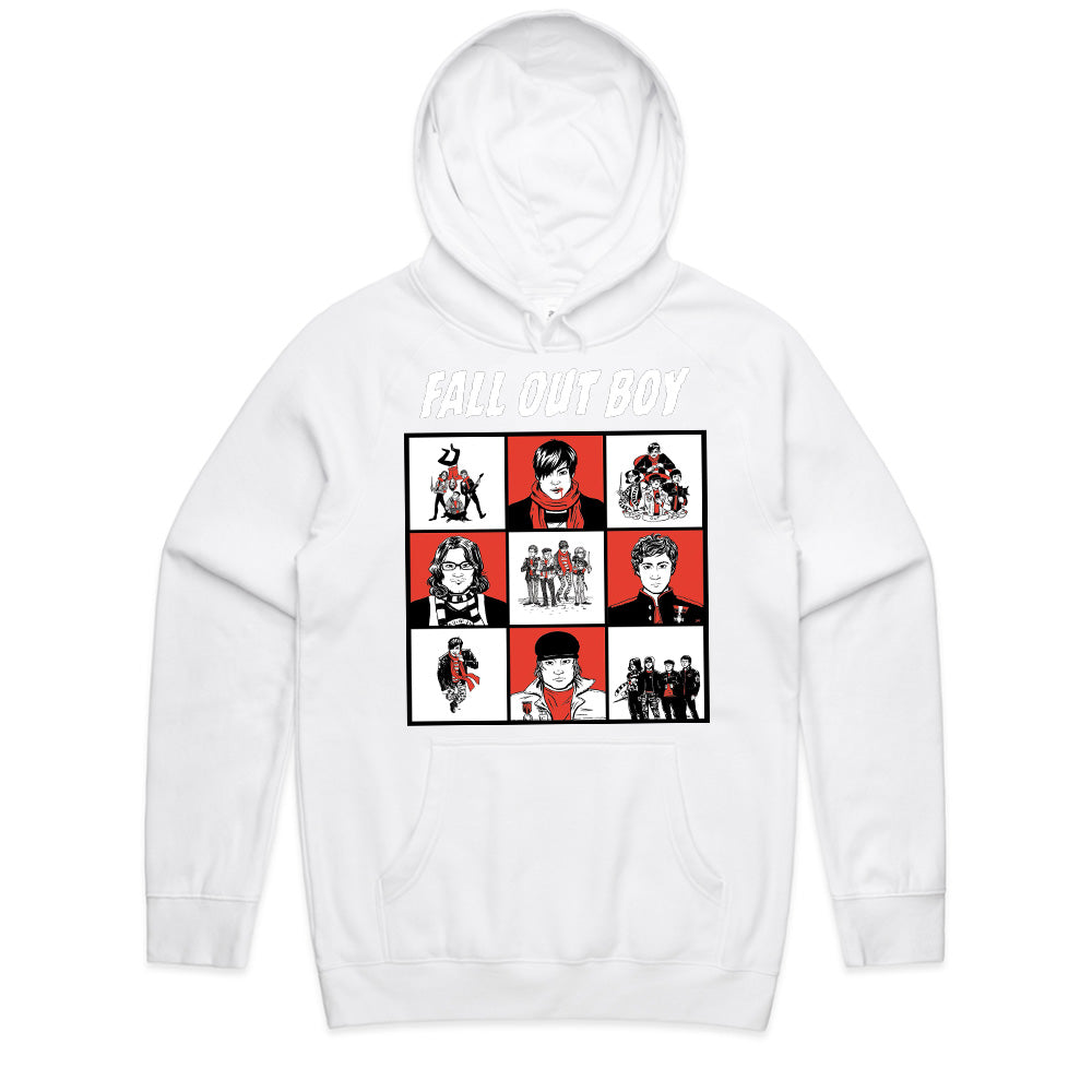 Fall Out Boy Comic-Style Grid Graphic T-Shirt – Alternative Rock Band Tee
