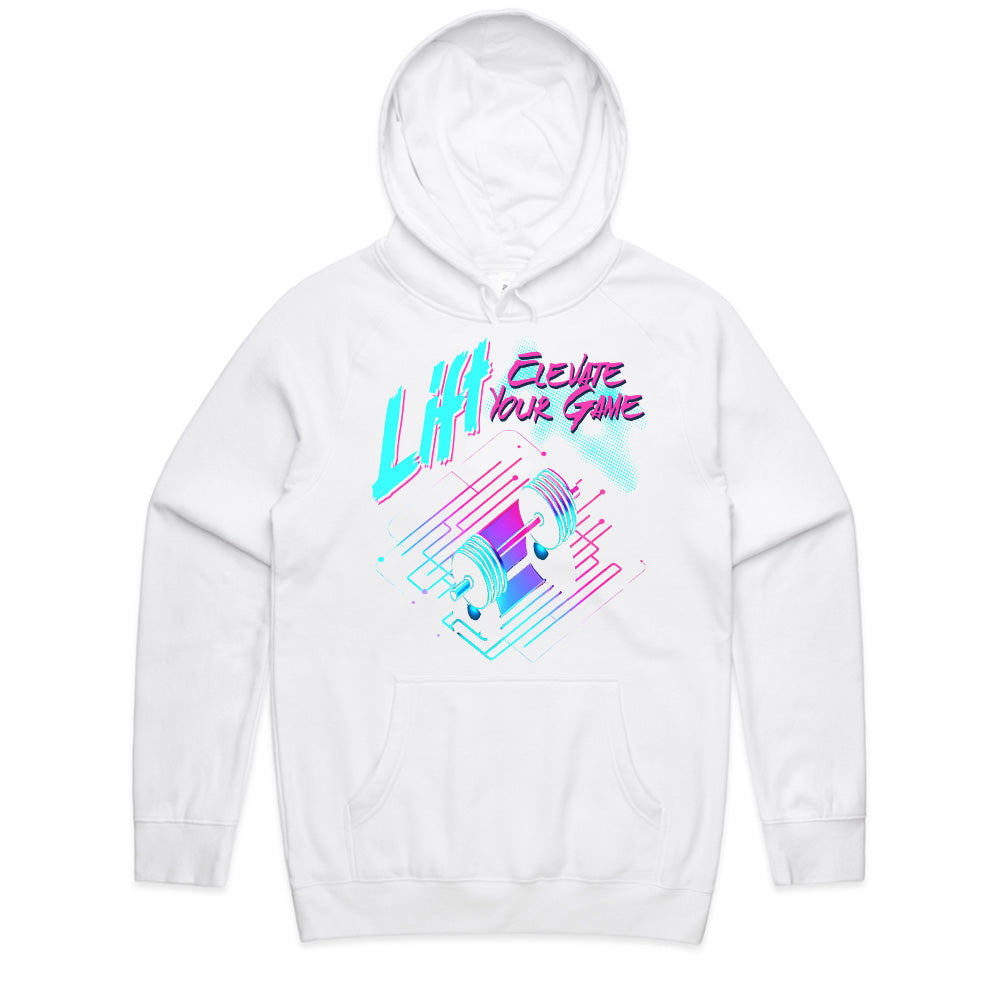 "Lift & Elevate Your Game" Neon Cyber Gym T-Shirt – Futuristic Fitness Vibes