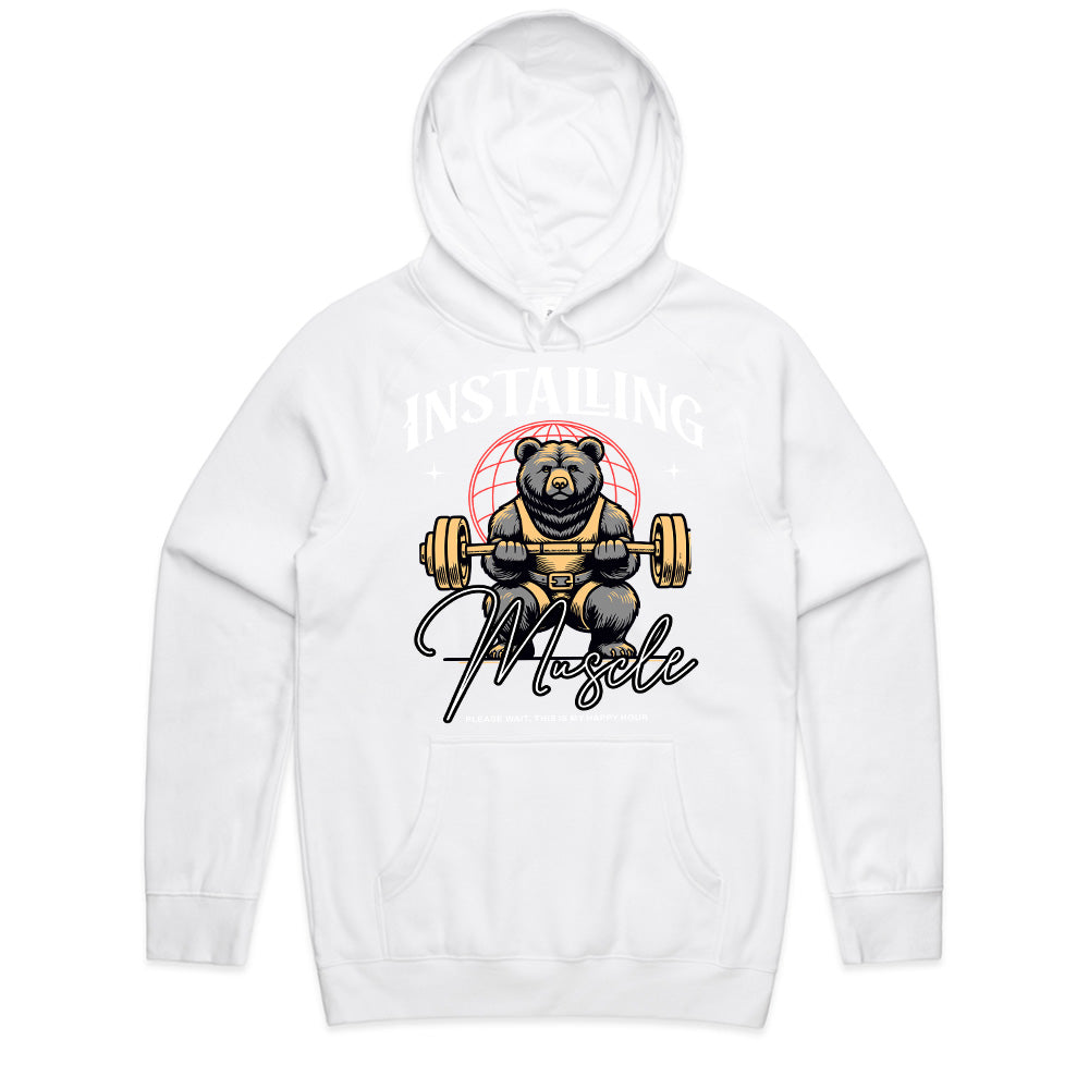 "Installing Muscle" Funny Powerlifting Bear Gym T-Shirt