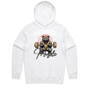 "Installing Muscle" Funny Powerlifting Bear Gym T-Shirt