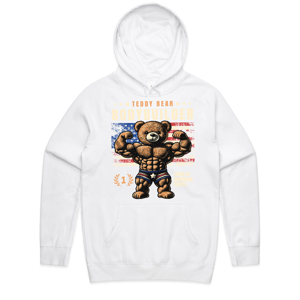 "Teddy Bear Bodybuilder" Patriotic Gym T-Shirt – Strength & Cuteness Combined