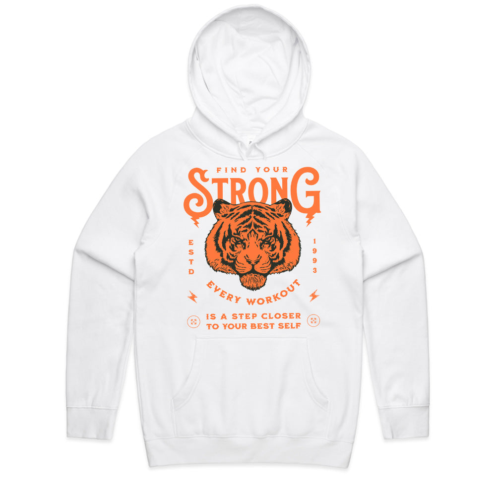 "Find Your Strong" Tiger-Themed Motivational Gym T-Shirt – Strength, Power, and Growth
