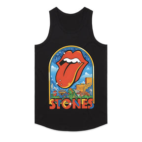 The Rolling Stones Retro Cityscape T-Shirt – Iconic Tongue Logo & Vintage Tour Art