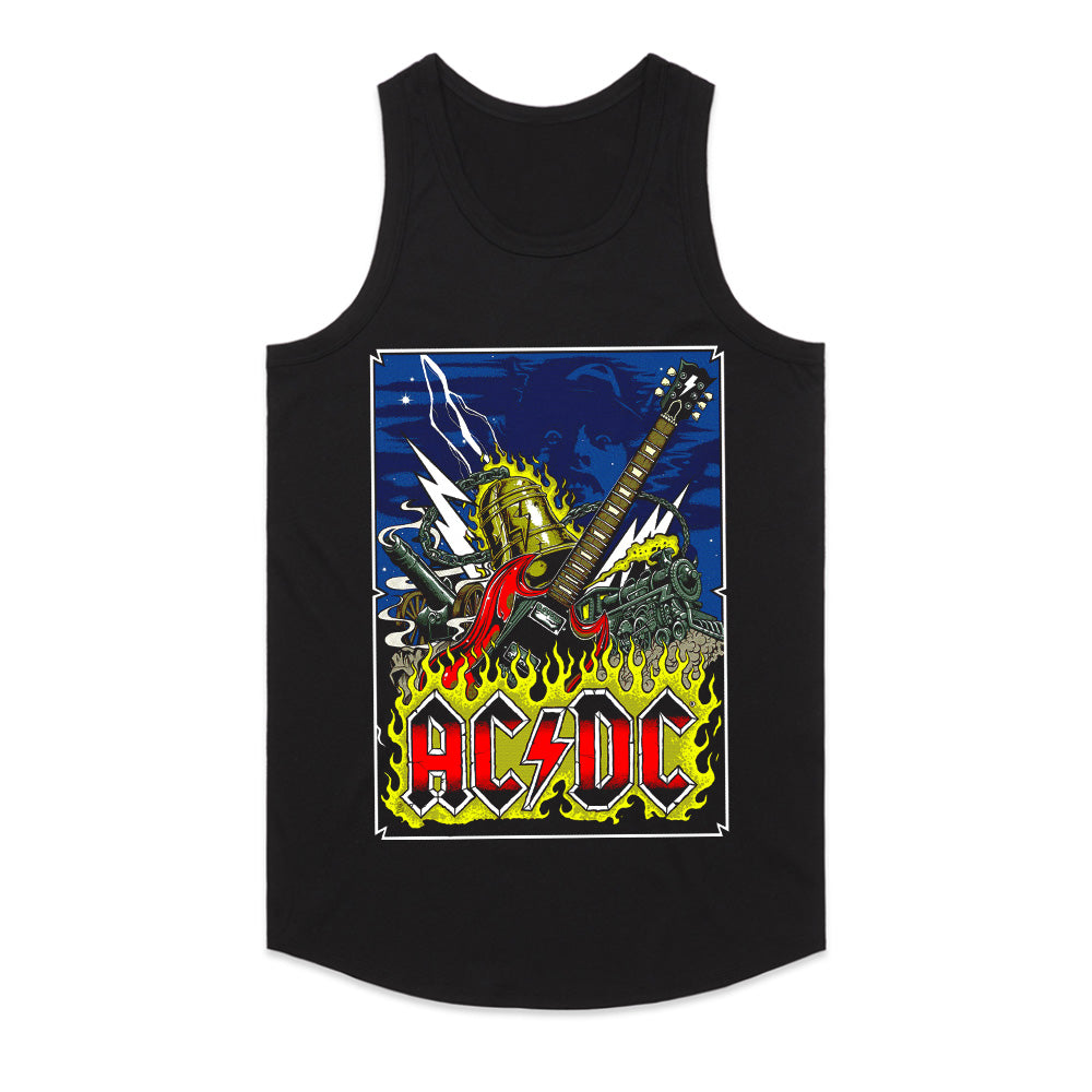 AC/DC Rock & Roll Inferno T-Shirt – Electric Guitar & Flames Design