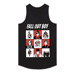Fall Out Boy Comic-Style Grid Graphic T-Shirt – Alternative Rock Band Tee