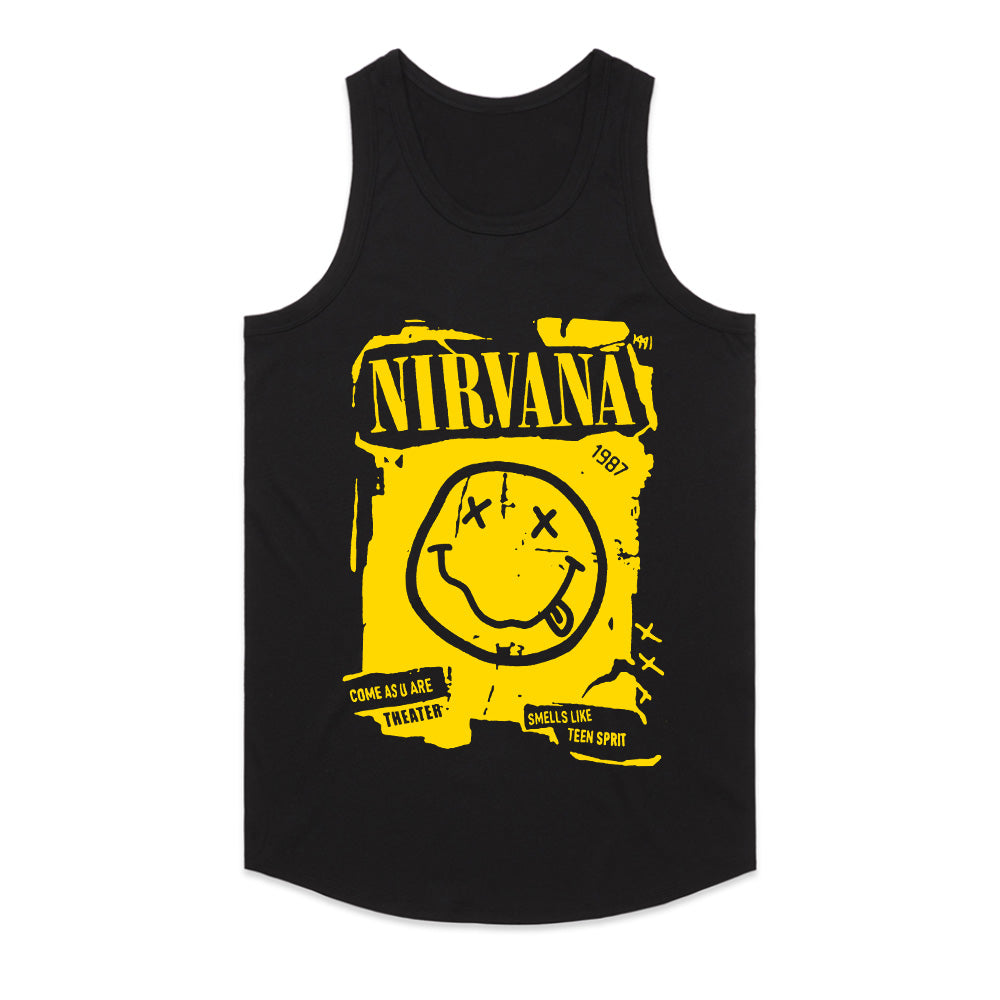 Nirvana Smiley Face Distressed Poster T-Shirt – Grunge Rock Tribute