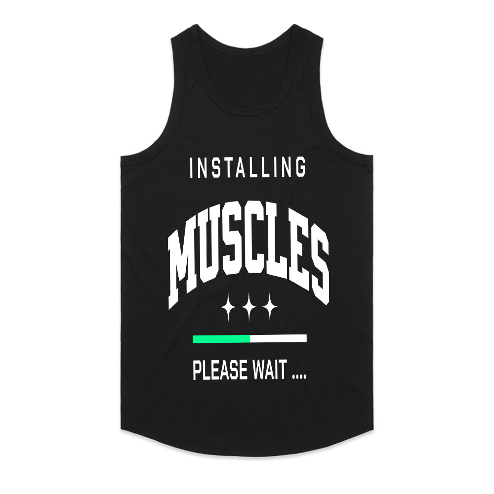 "Installing Muscles... Please Wait" Funny Gym T-Shirt – Work in Progress