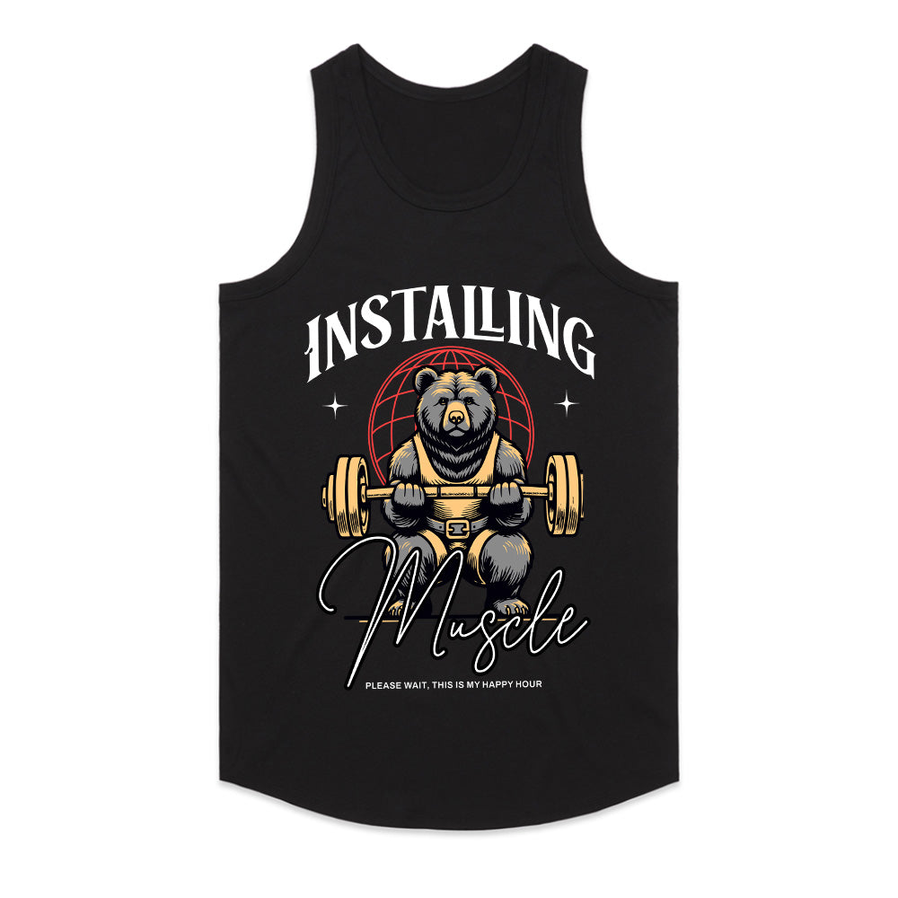 "Installing Muscle" Funny Powerlifting Bear Gym T-Shirt