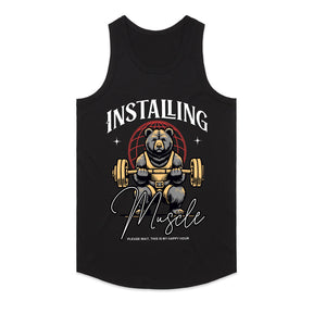 "Installing Muscle" Funny Powerlifting Bear Gym T-Shirt