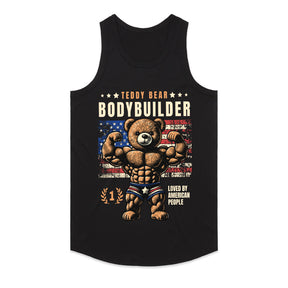 "Teddy Bear Bodybuilder" Patriotic Gym T-Shirt – Strength & Cuteness Combined