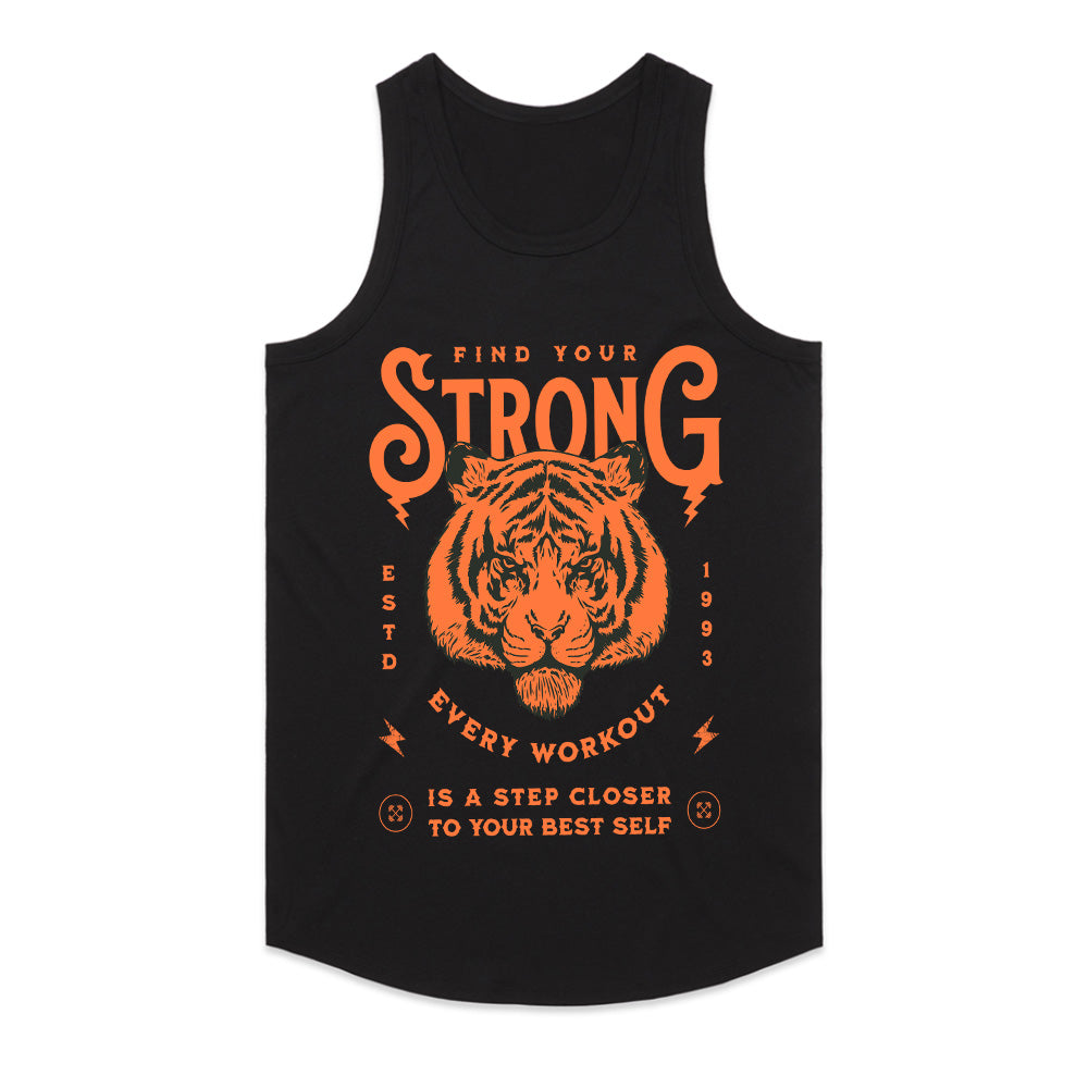 "Find Your Strong" Tiger-Themed Motivational Gym T-Shirt – Strength, Power, and Growth