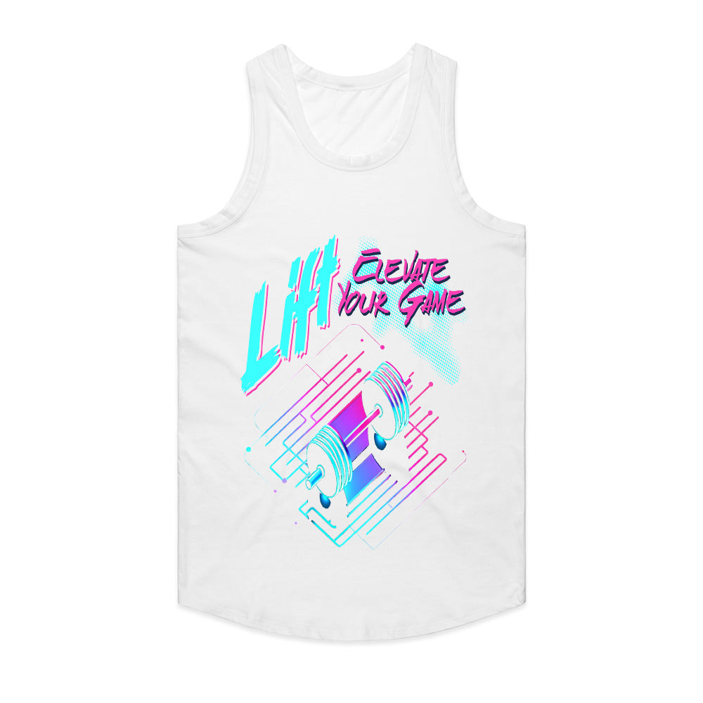 "Lift & Elevate Your Game" Neon Cyber Gym T-Shirt – Futuristic Fitness Vibes
