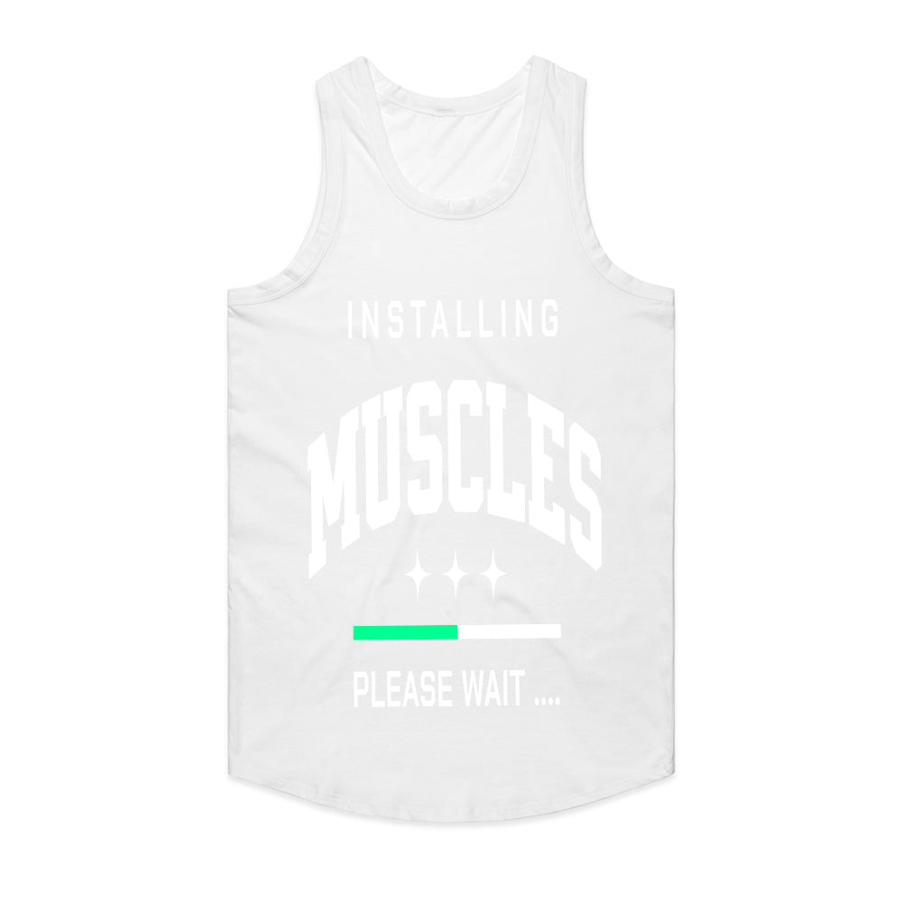 "Installing Muscles... Please Wait" Funny Gym T-Shirt – Work in Progress