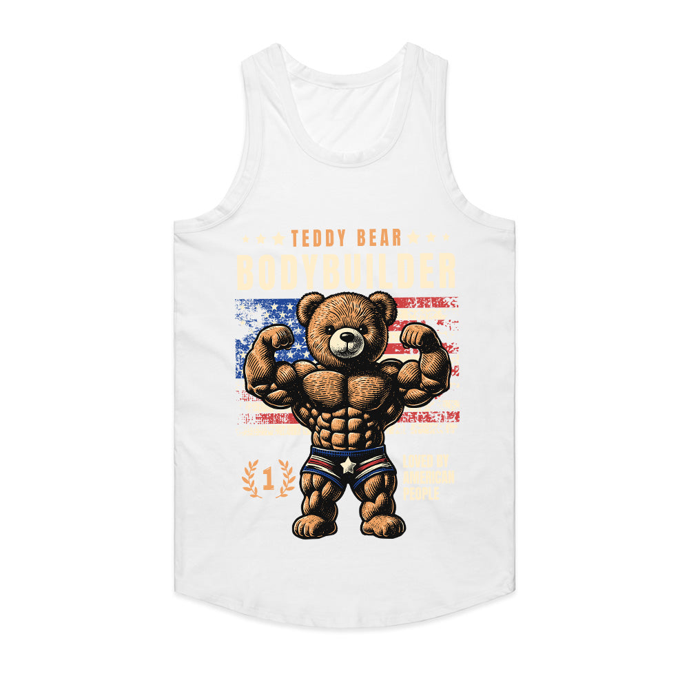 "Teddy Bear Bodybuilder" Patriotic Gym T-Shirt – Strength & Cuteness Combined