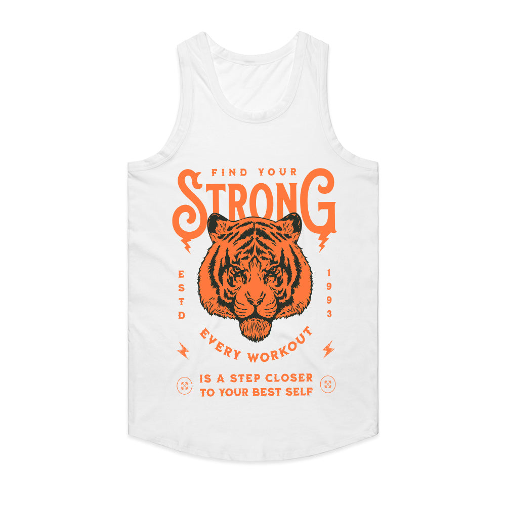 "Find Your Strong" Tiger-Themed Motivational Gym T-Shirt – Strength, Power, and Growth