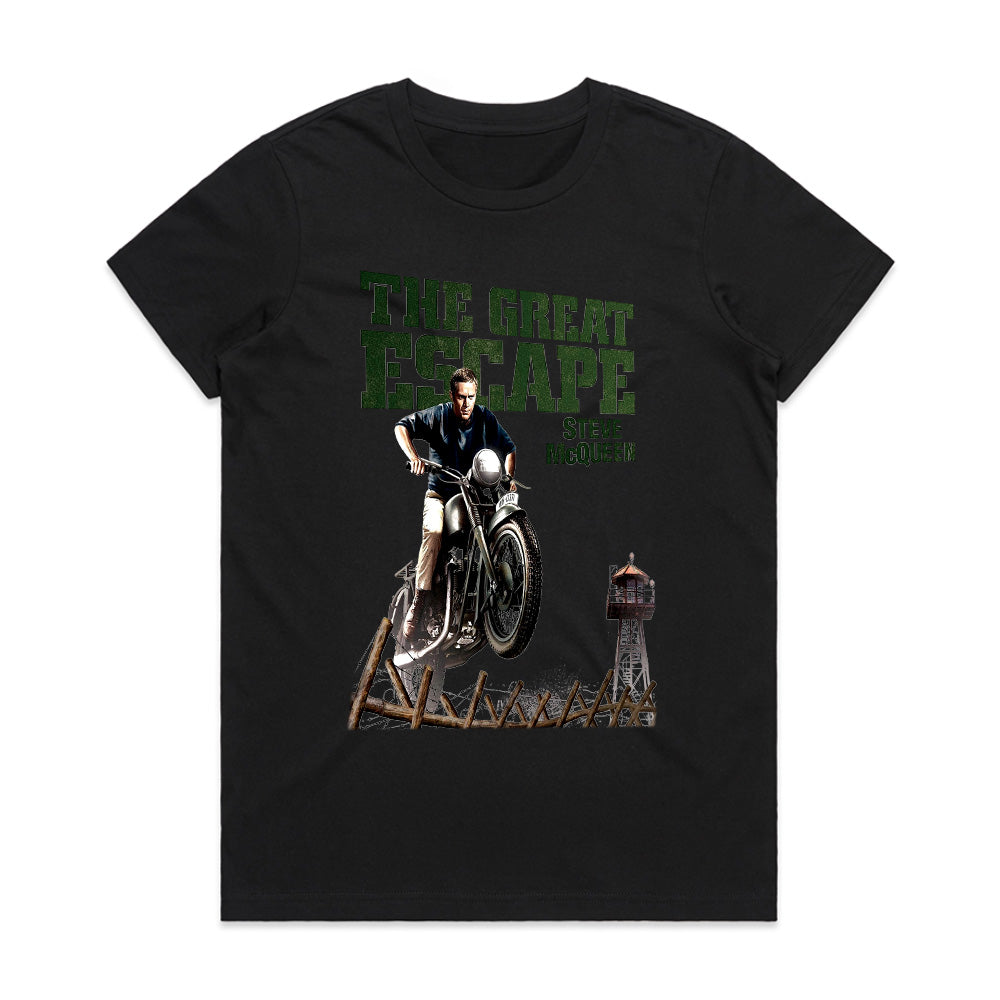 The Great Escape Steve McQueen Motorcycle Stunt T-Shirt – Classic Movie Tribute