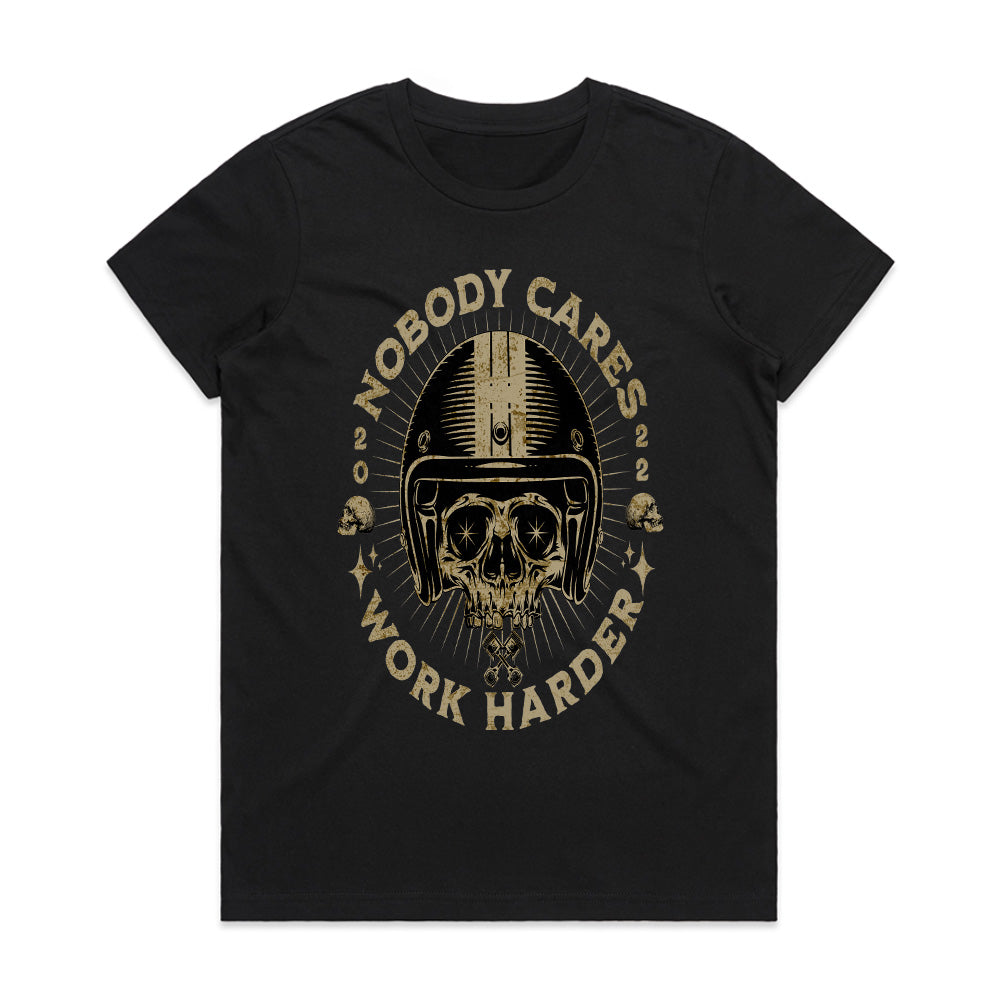 Nobody Cares, Work Harder – Skull Rider Motivation T-Shirt
