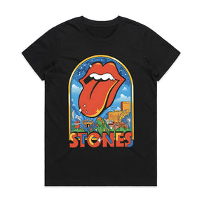 The Rolling Stones Retro Cityscape T-Shirt – Iconic Tongue Logo & Vintage Tour Art