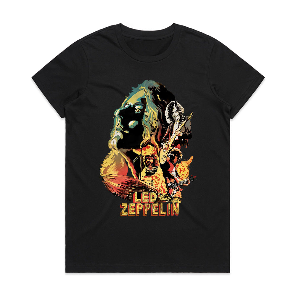 Classic Led Zeppelin Rock Band Graphic T-Shirt – Vintage Fire Art Design