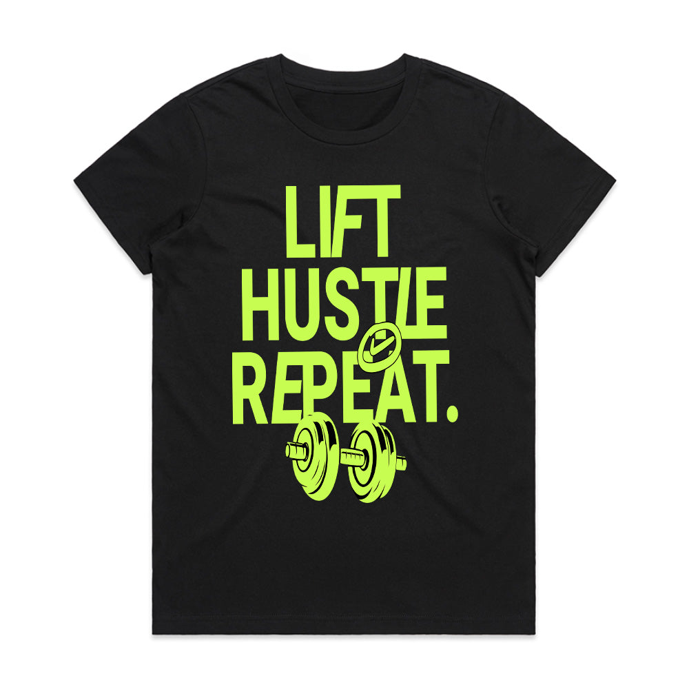 "Lift, Hustle, Repeat" Motivational Gym T-Shirt – No Days Off